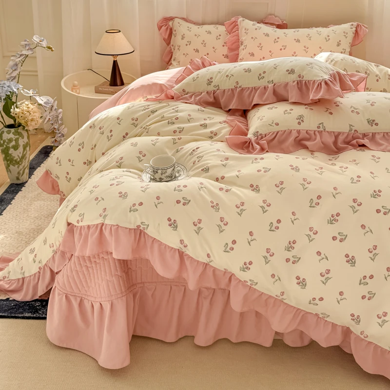 【床盖春夏四件套花边款】春夏四件套被套床盖加棉夹棉四季款床罩裙
