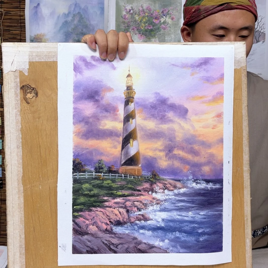 油画行路人小院绘画作品竞拍