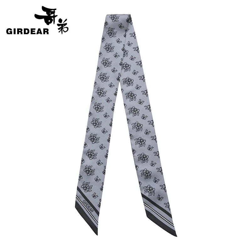 GIRDEAR/哥弟新款时尚经典日常百搭印花细长桑蚕丝飘带丝巾180002
