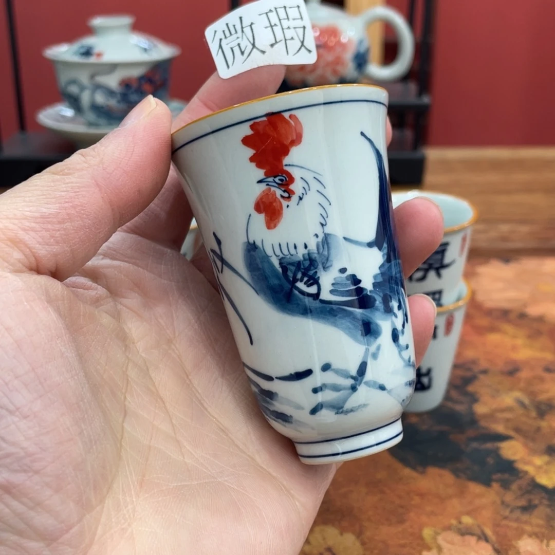 釉下手绘茶具微瑕