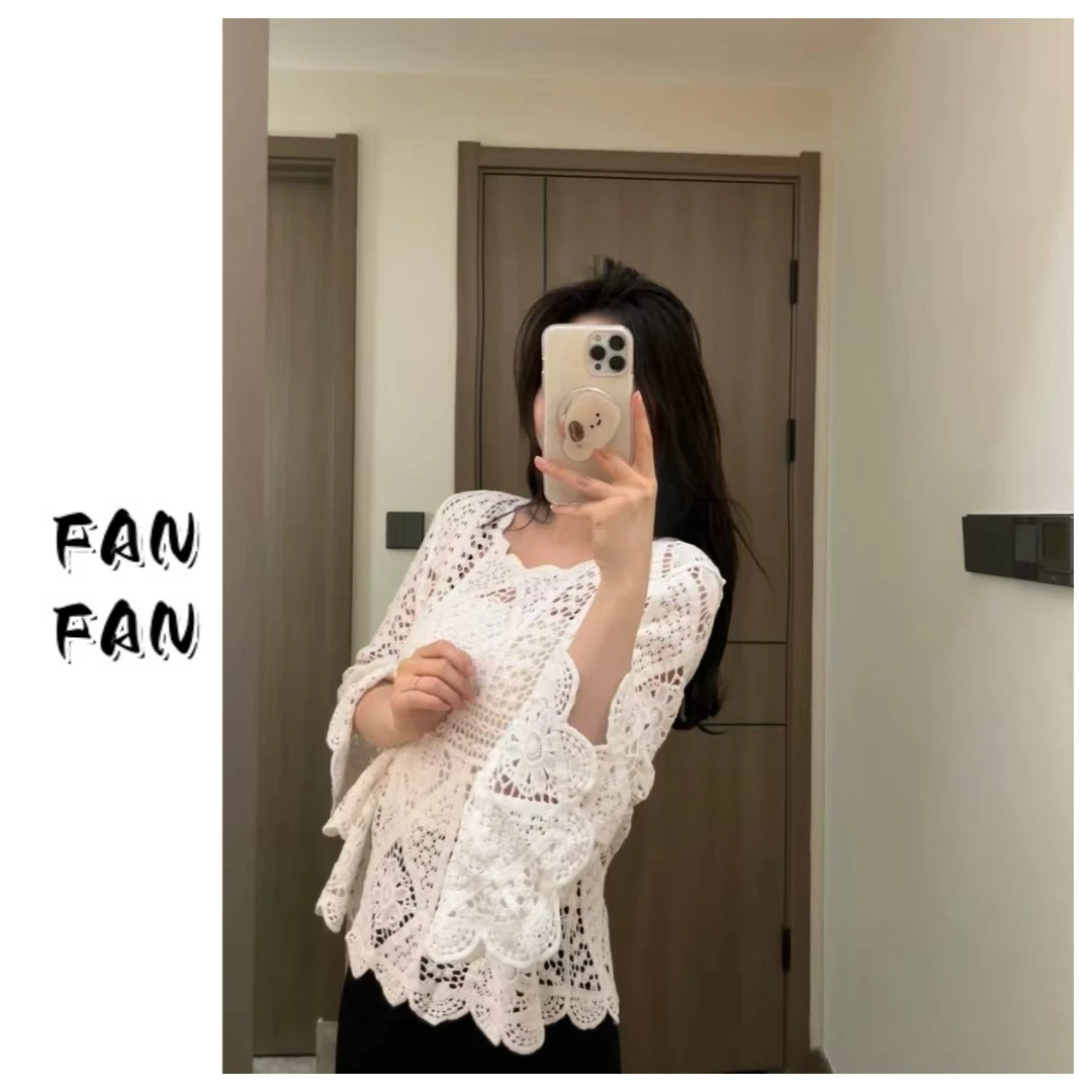 FANFAN 【罗马宫廷风】刺绣镂空罩衫针织衫