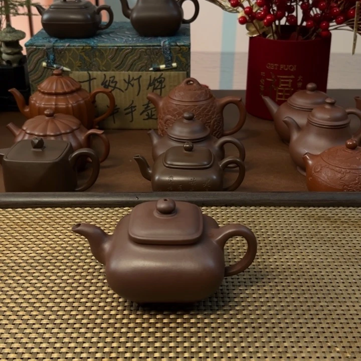 紫砂茶壶四方传炉羊角山紫泥手工壶