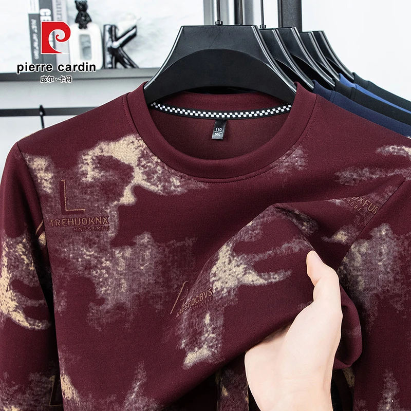 皮尔卡丹2025秋季高档印花长袖圆领卫衣男士时尚潮流百搭T恤