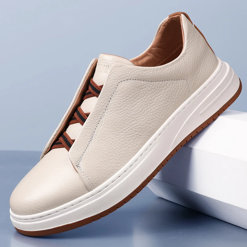 新款头层牛皮2025新款男士潮鞋套脚板鞋百搭透气舒适一脚蹬低帮
