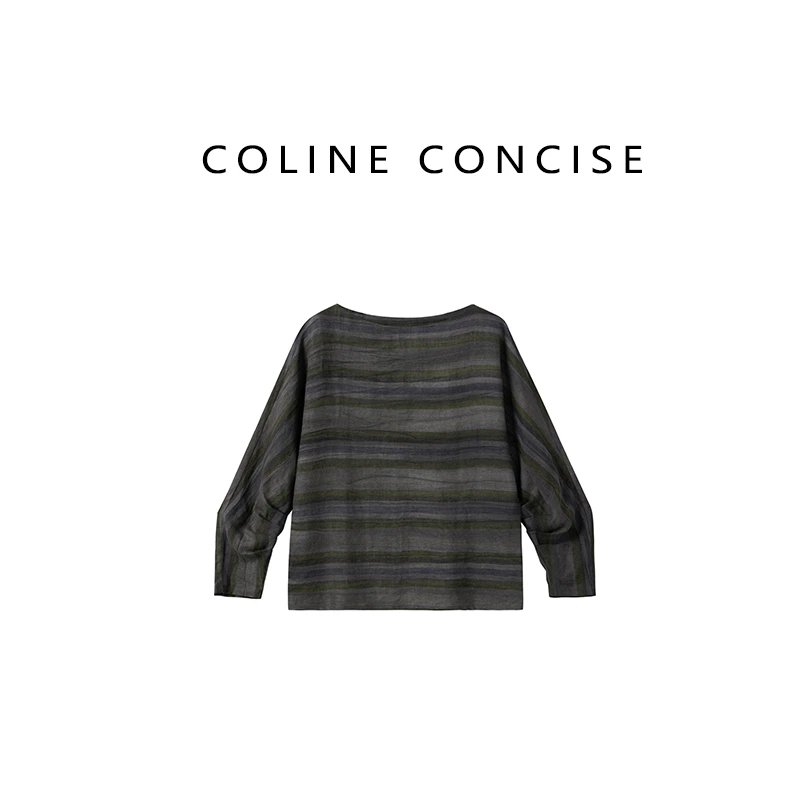 COLINE CONCISE 25SS小众设计100色织亚麻条纹休闲长袖上衣88110