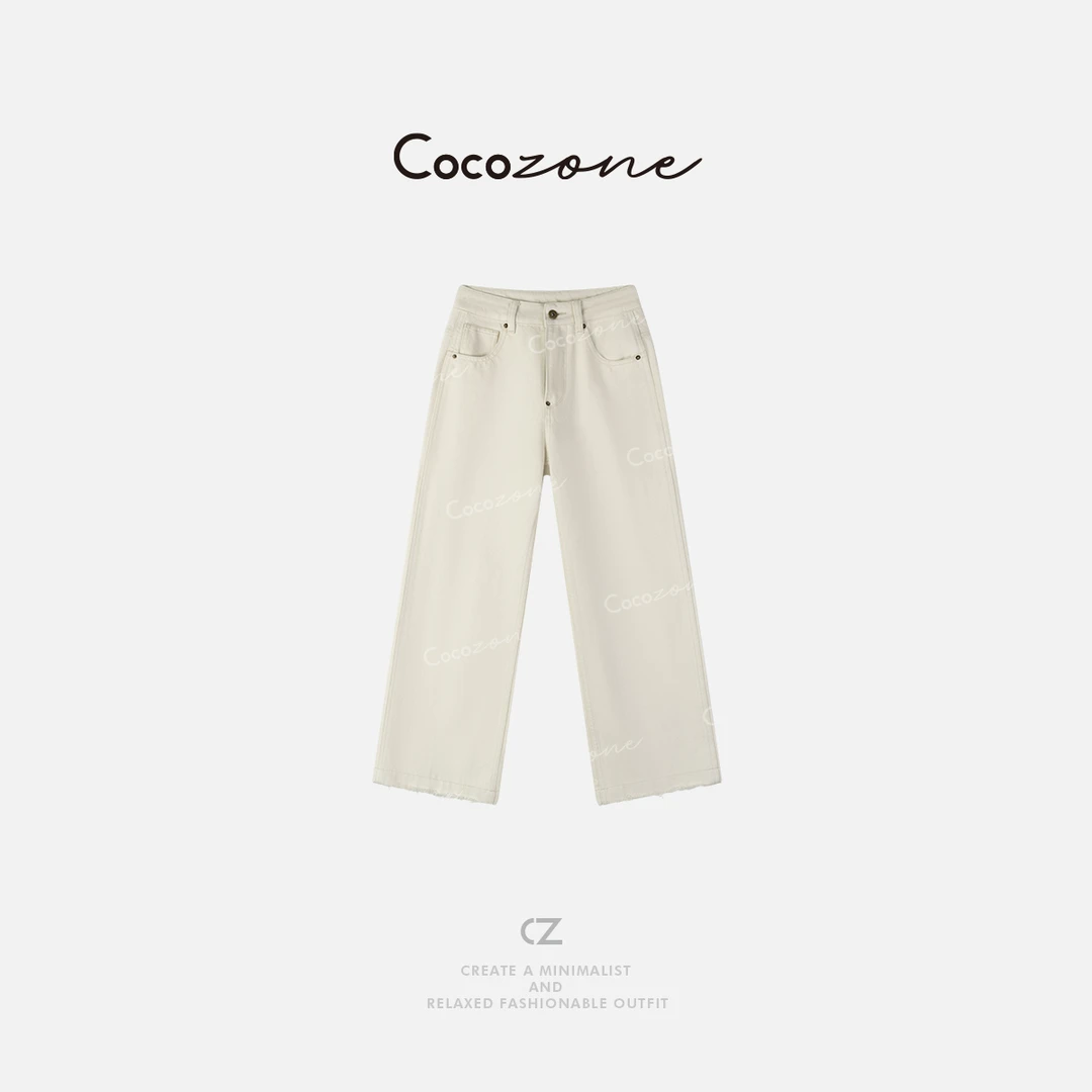 COCO ZONE 刘一一 100棉春季水洗显瘦设计感直筒牛仔裤CD1A0187