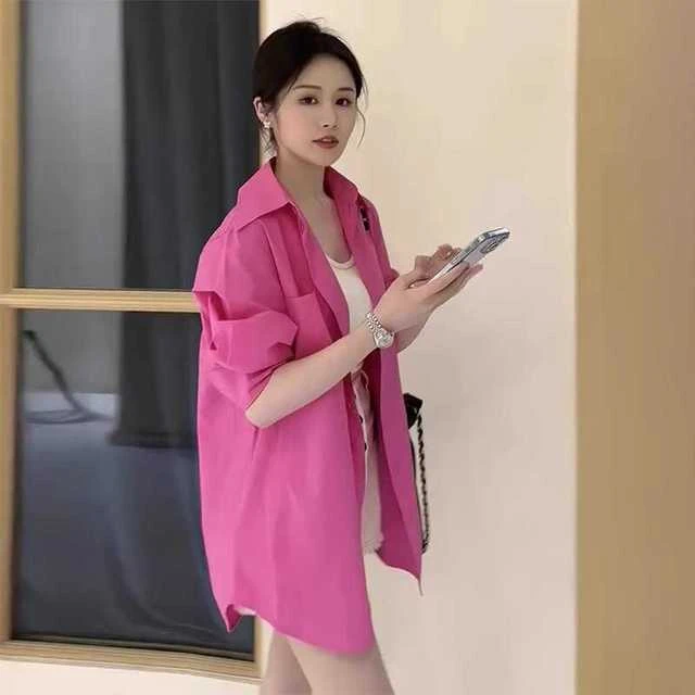 多巴胺玫粉色初秋季2025新款气质上衣长袖衬衣外套法式设计感小众
