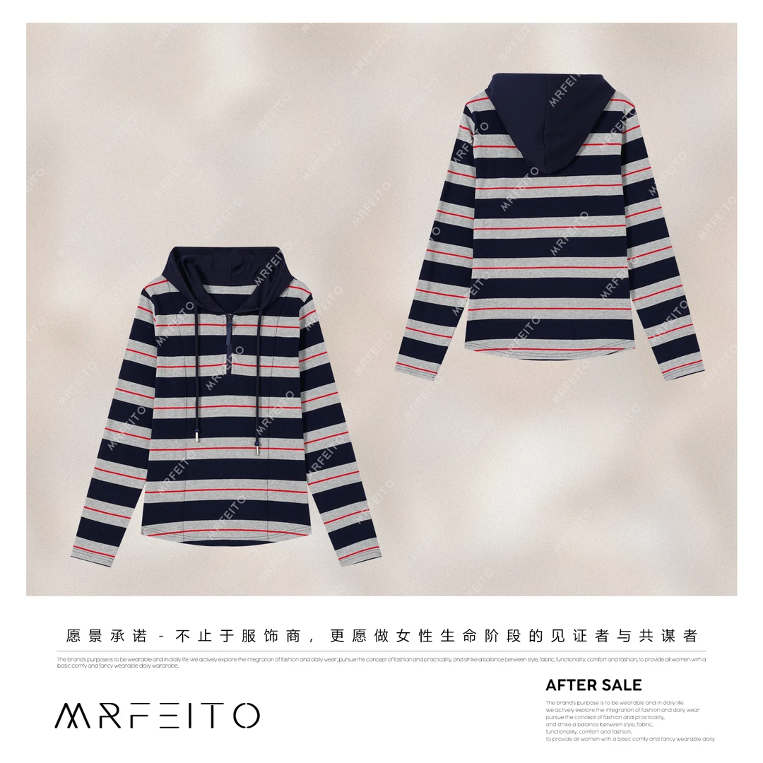 MRFEITO菲爷驾到【彩条红纹】条纹休闲亲肤简约上衣H2SY02Q33496