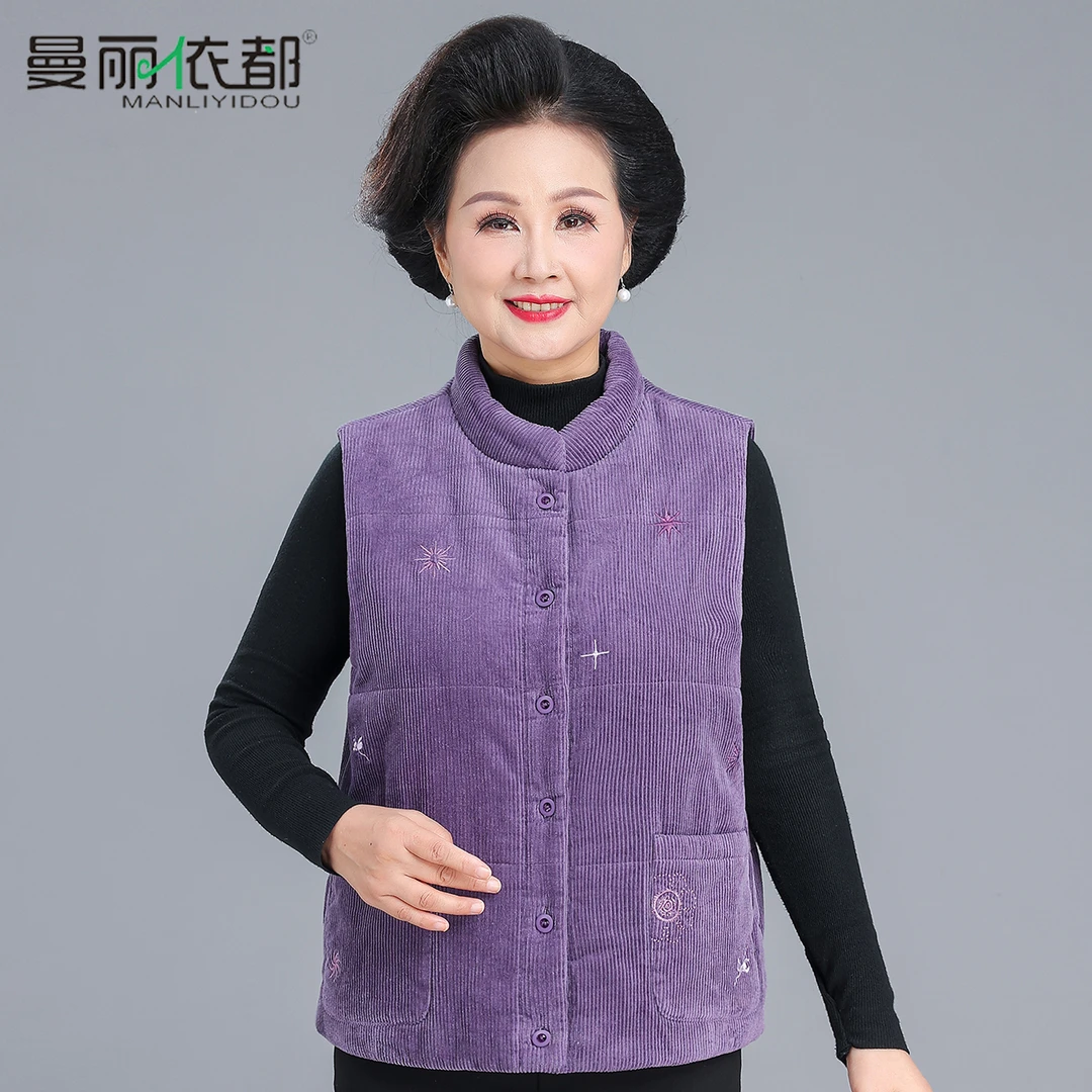 中老年女装马甲背心秋冬纯棉妈妈装夹棉坎肩外套上衣奶奶老人衣服