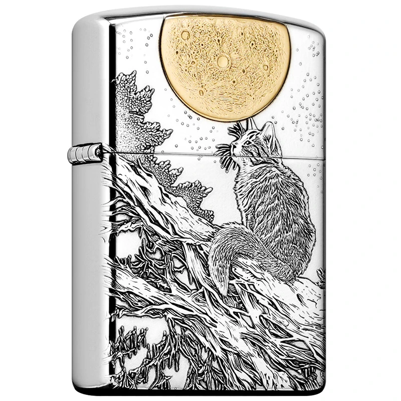 ZORRO佐罗白铜月下猫防风煤油打火机送男生节日礼物实用创意个性