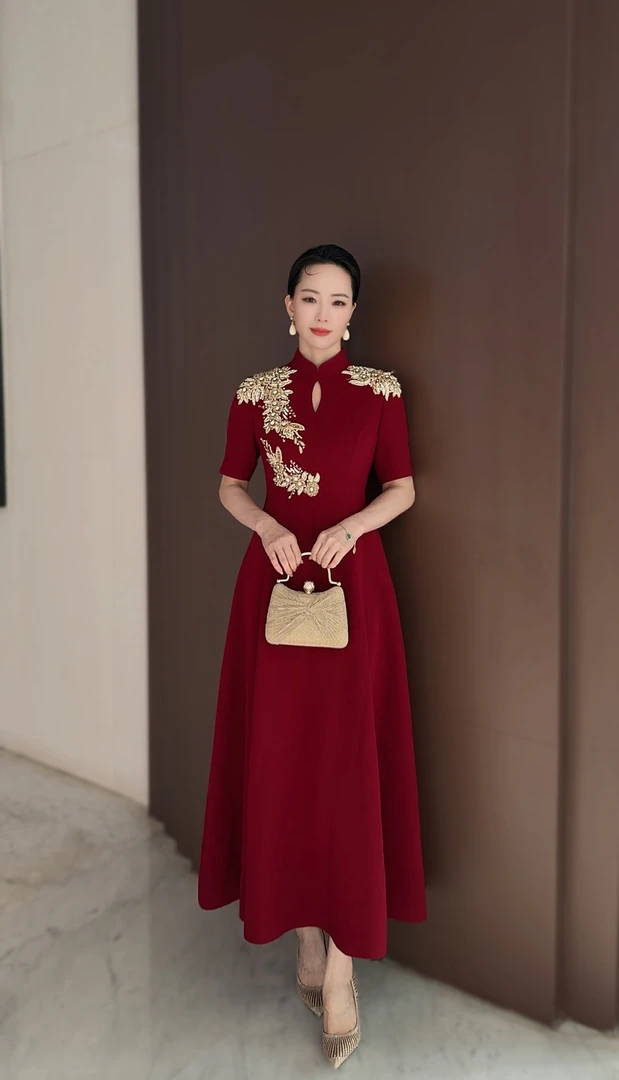 红印象喜妈妈喜婆婆气质显瘦A摆婚宴礼服