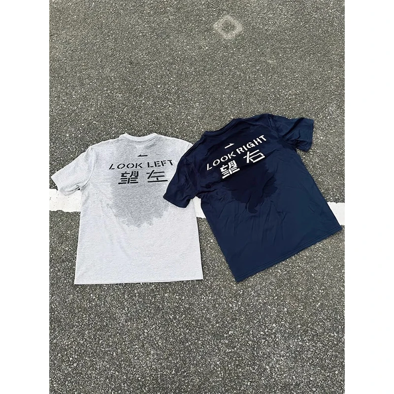 望左望右印花圆领短袖男夏季美式高街运动t恤兄弟潮流休闲半截袖