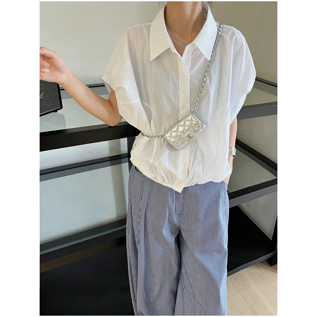 黎诺韩货短袖衬衣女夏季新款休闲宽松显瘦设计感小众衬衫时尚百搭