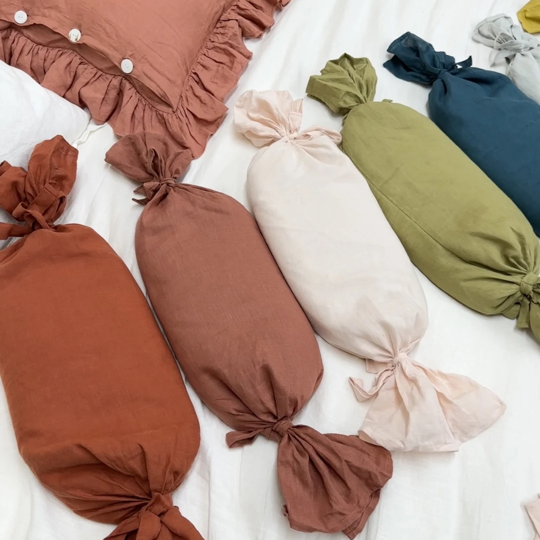 原创纯亚麻糖果枕 天然黄荆籽填充颈椎枕