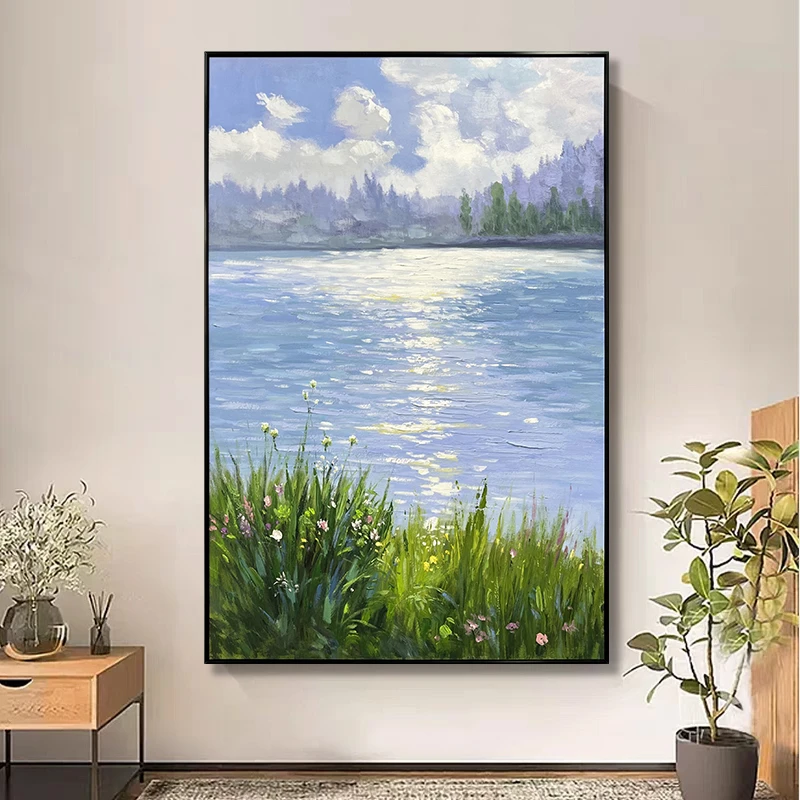 艺轩手绘油画客厅玄关挂画家居装饰画春季风景油画晨光