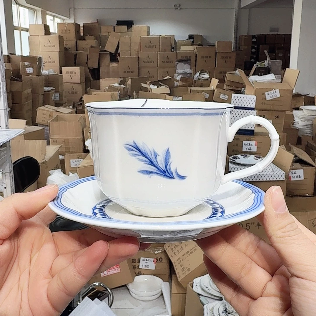 骨瓷骨瓷咖啡杯碟一套350ml外贸骨瓷