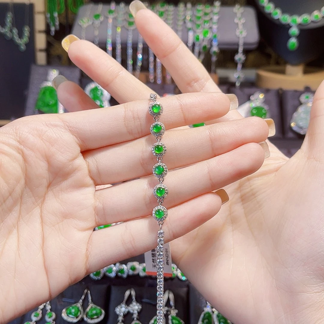 银S925镶嵌手链翡翠怀***情蛋面手链