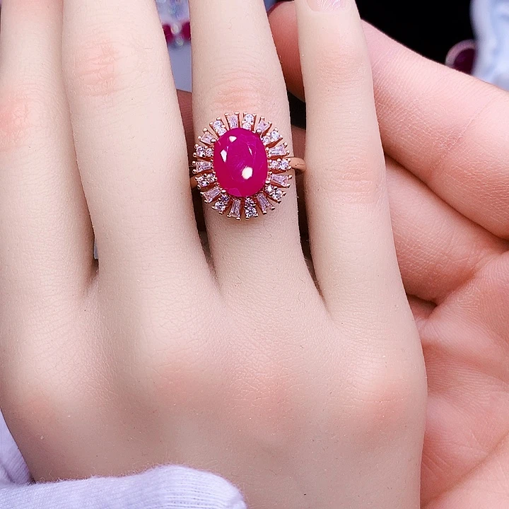 戒指银S925镶嵌红宝石