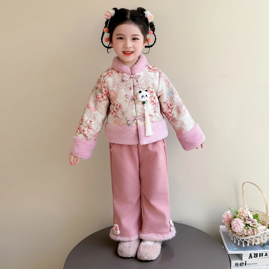 女童洋气拜年服汉服冬季儿童中国风唐装加厚套装宝宝中式喜庆礼服