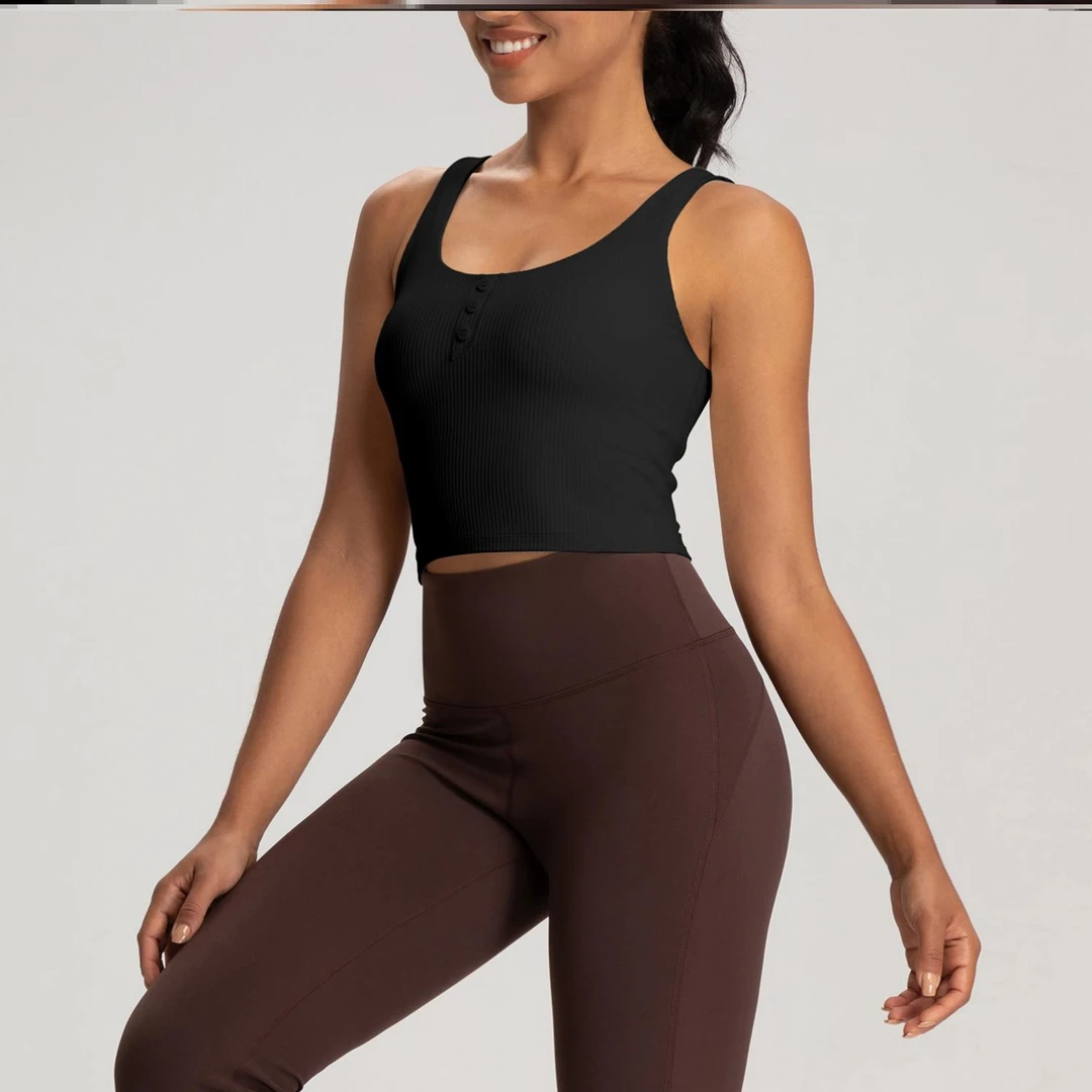 LULUISSUE运动瑜伽吊带背心遮肚子带胸垫一体固定杯力量修身显瘦