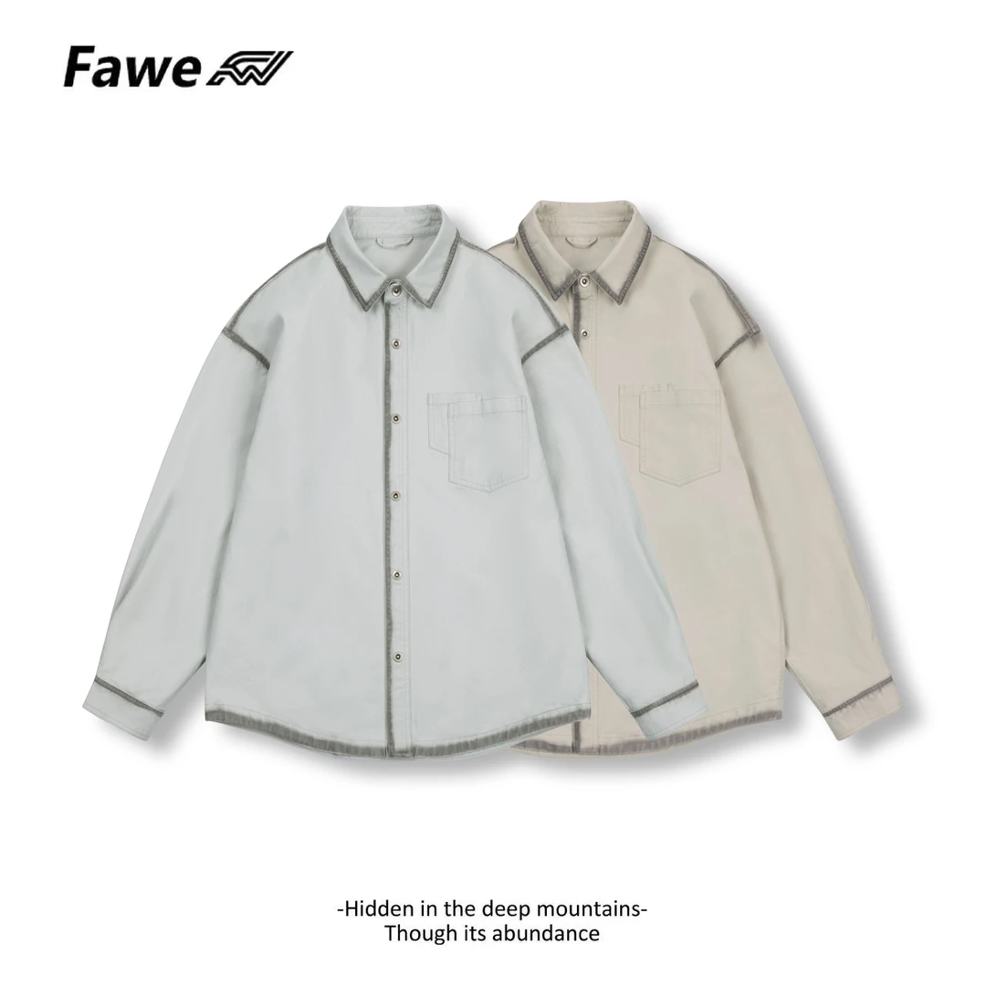 春季新款男女同款纯棉牛仔衬衣外套宽松百搭晕染外套5502