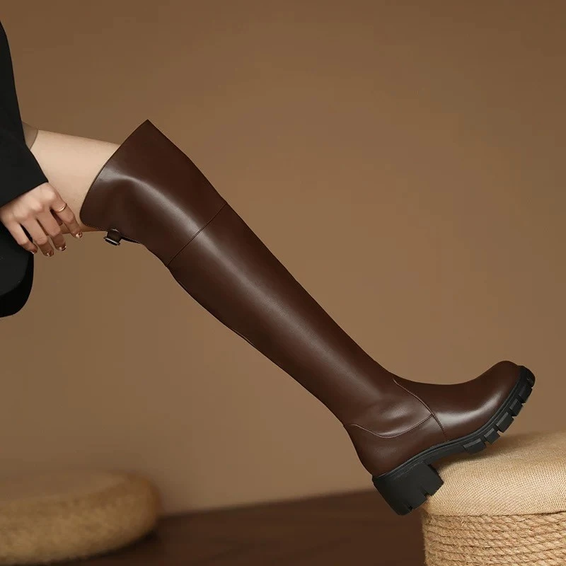 法式厚底高跟过膝长筒靴女秋季大长腿靴时尚高筒靴瘦瘦靴粗跟靴