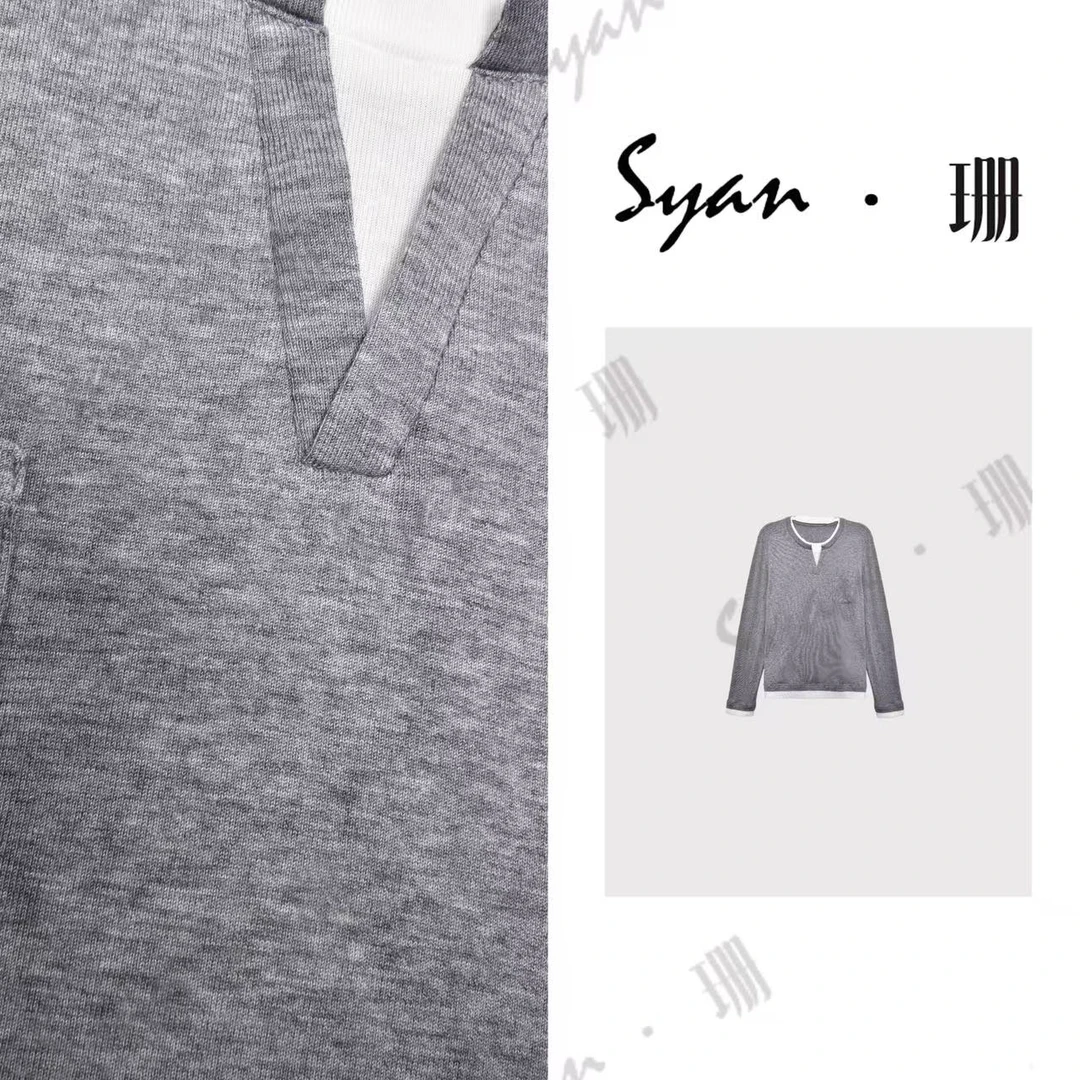 Syan【爱不释手】2025秋冬必备假两件修身显瘦高级感气质拼接打底衫