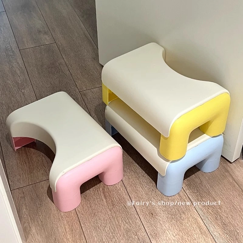 奶油风踩脚凳家用厕所马桶凳蹲坑神器加厚防滑矮款凳子垫脚增高凳