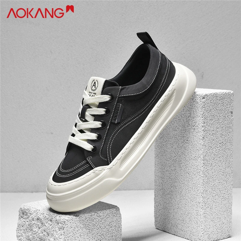 Aokang/奥康男鞋2025夏季帆布鞋男式低帮透气低帮黑色休闲布鞋