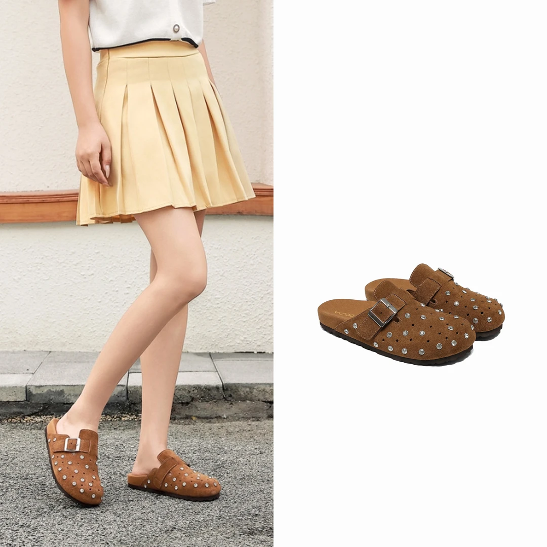 双子星【水钻勃肯】2025年水钻勃肯鞋包头半拖鞋女拖鞋M25B414