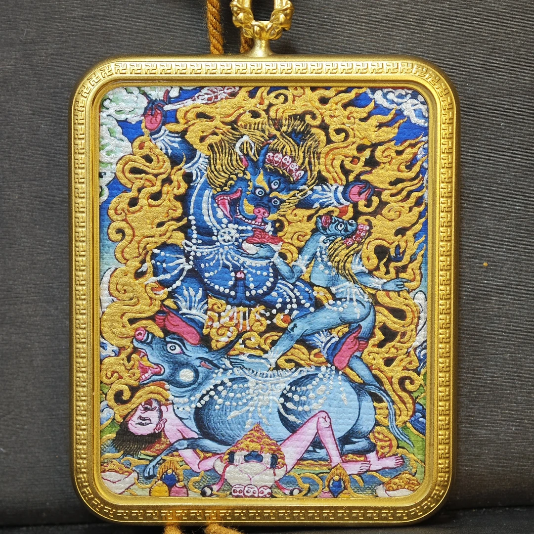 手绘唐卡 阎魔敌 铜外壳 青海热贡 藏风