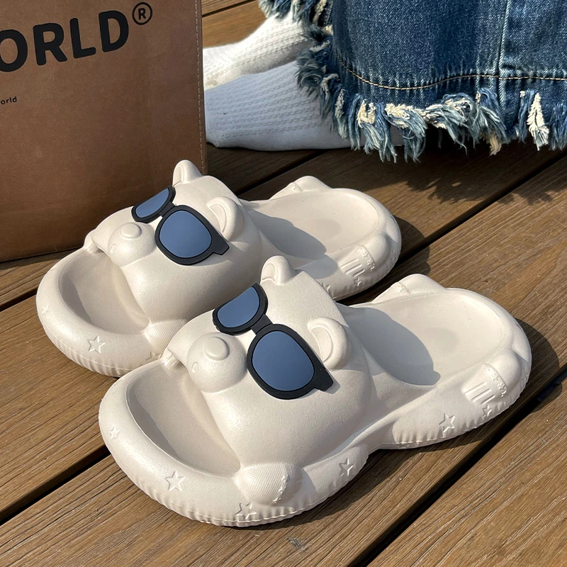 墨镜小熊拖鞋男款外穿2025新款爆款厚底防滑百搭酷炫情侣凉拖鞋男
