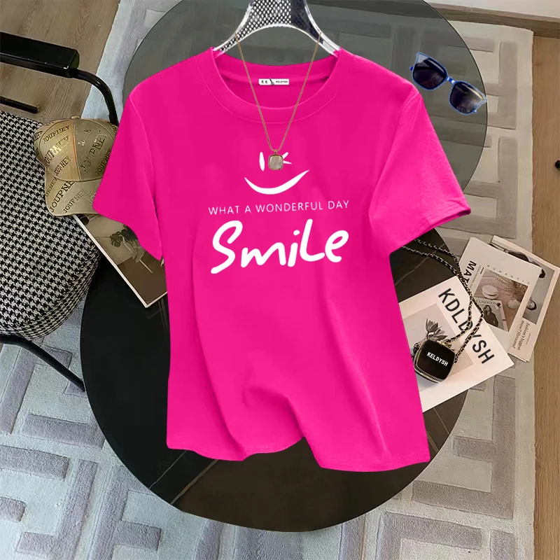 短袖纯棉T恤女2025夏季新款时尚百搭宽松显瘦印花圆领正肩体恤潮