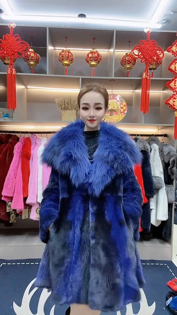2024进口貂皮大衣女整貂十字貂皮草外套水貂毛狐狸毛领海宁中长款
