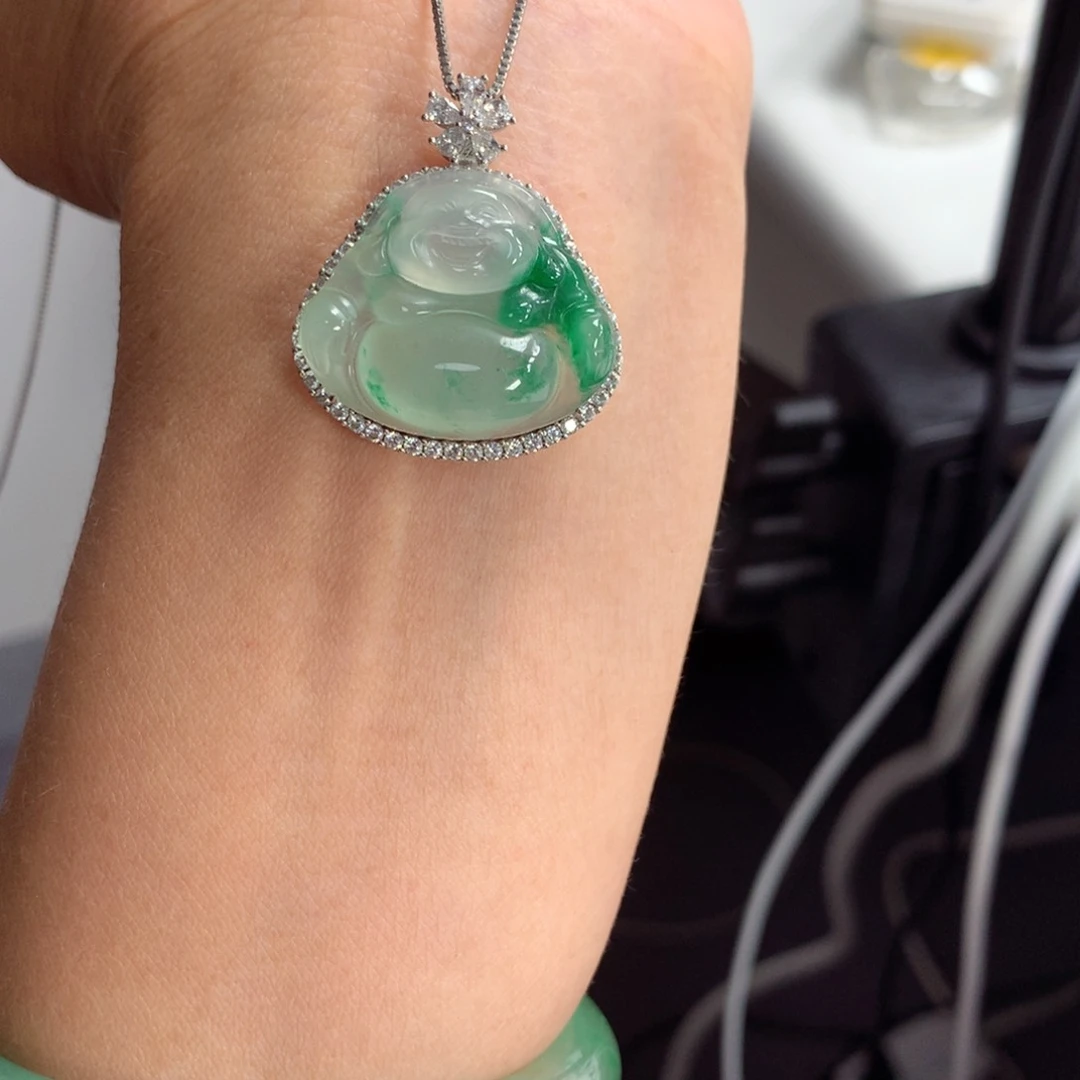 石英质玉（非洲翠）吊坠银S925镶嵌