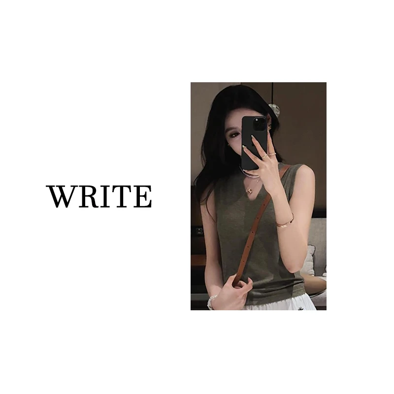 【六印服饰】【珊瑚】醋酸V领背心HQ2024213