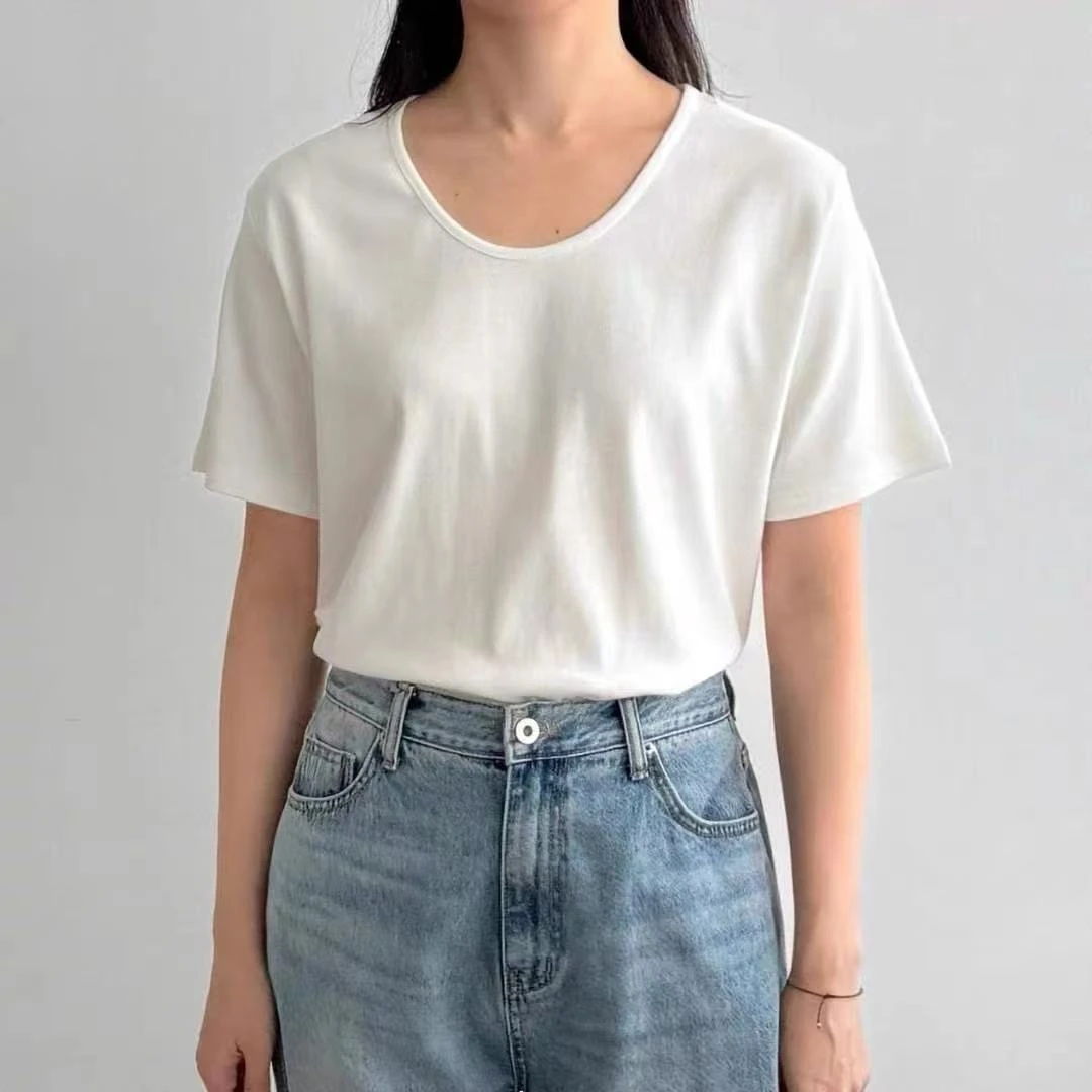 东大门正品-早春新款ab简约鹅蛋领短袖T恤 (no退no换)