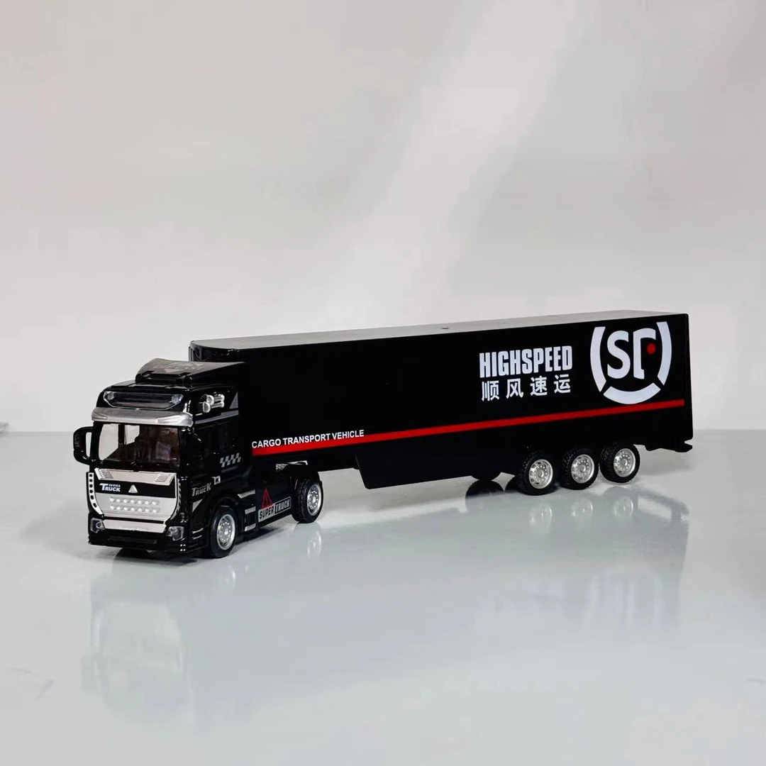 大号合金快递货柜车回力车 车头合金HG