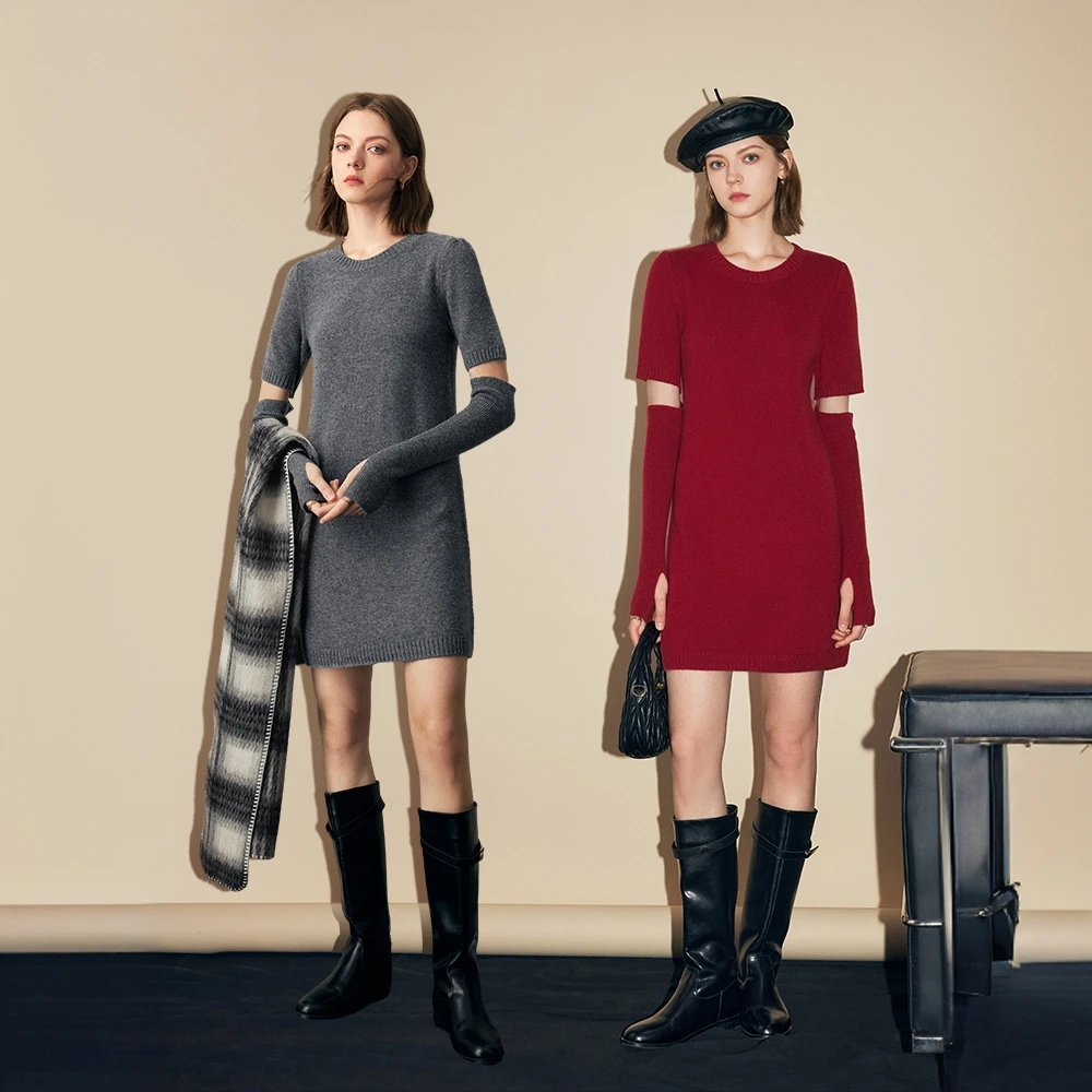 【达人专属】法曼萱羊毛针织连衣裙女2025设计直筒裙FQZ6115