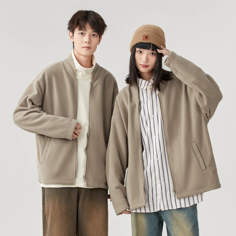 男女同款 春季新款百搭休闲立领摇粒绒宽松情侣运动卫衣