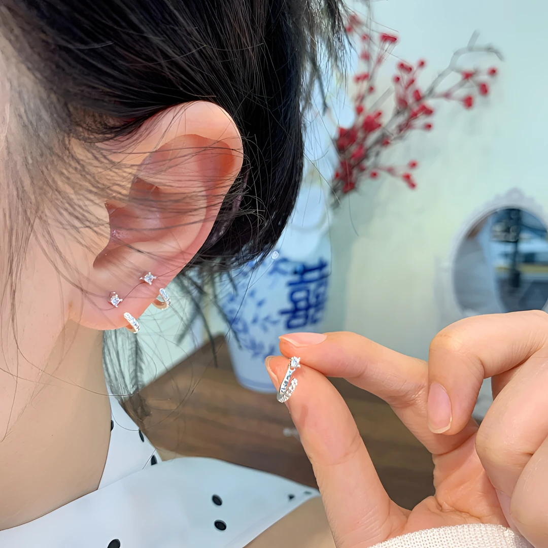 C形后挂式耳钉一款两戴小众设计感