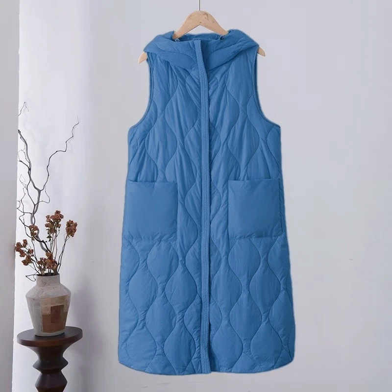 秋冬女士连帽羽绒马甲BB0435轻薄中长款绗缝羽绒马甲保暖时尚舒适