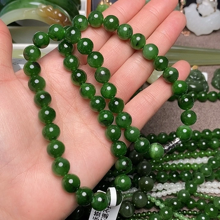 和田玉未镶嵌手链辣绿红皮 卡 10