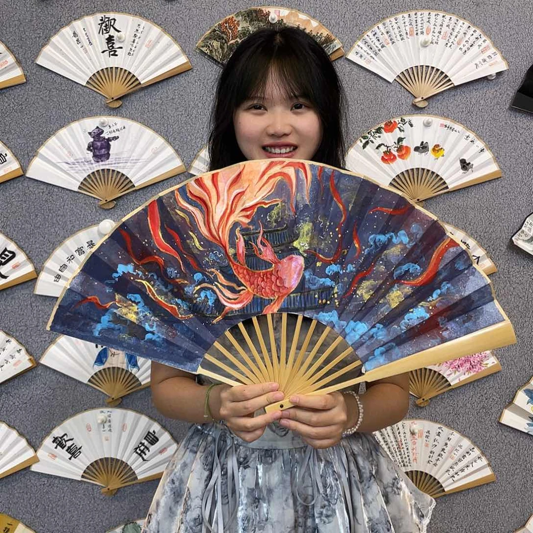 书法10寸玉竹-纯手绘-文玩扇骨（默认粘好）