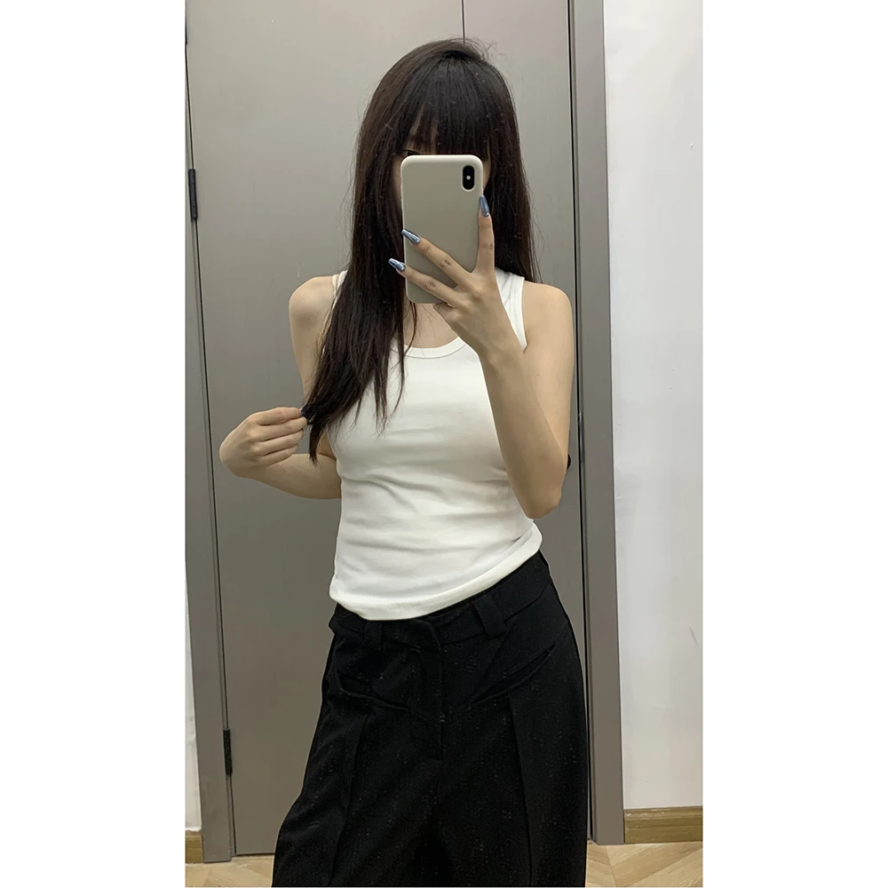 【清苍】韩系辣妹无袖工字背心女修身弹力背心百搭休闲上衣