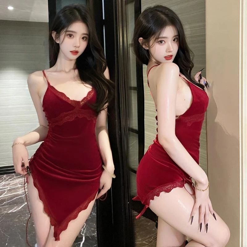 柠檬物语工厂直销8349收腰低胸显瘦黑性感纯欲风睡裙修身ins时尚o