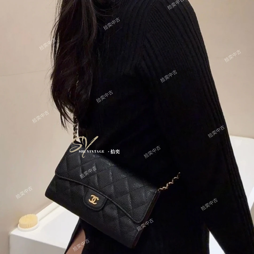 95新 Chanel/香奈儿 黑金牛CF长钱包/ss3430