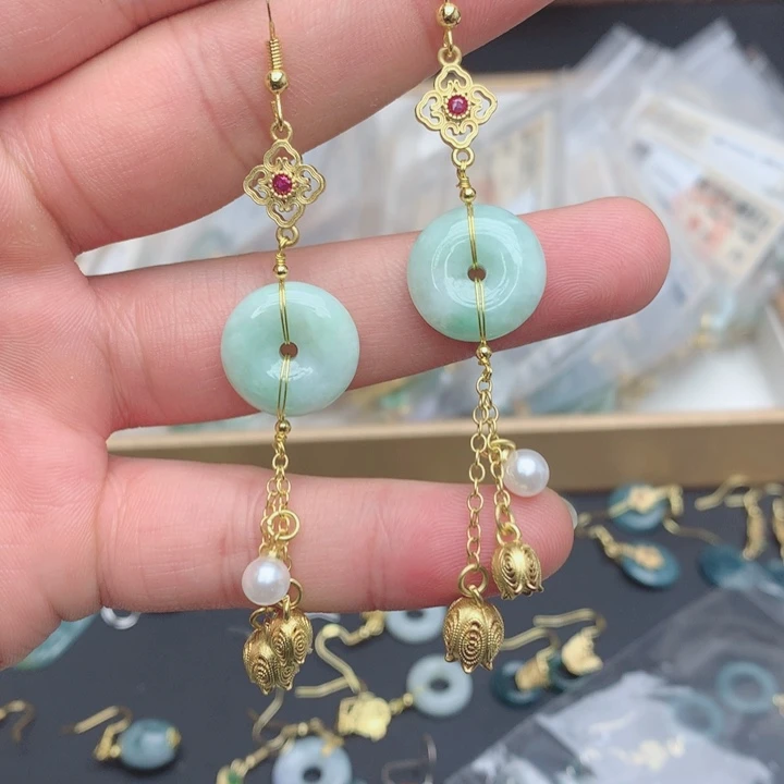 银S925镶嵌翡翠耳饰