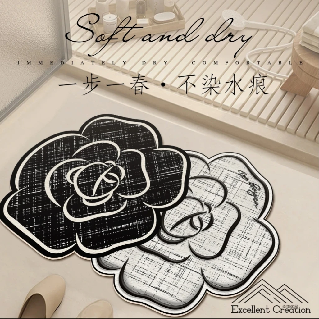 小香风山茶双花吸水防滑卫生间厕所皮革地垫吸水垫垫子浴室脚垫