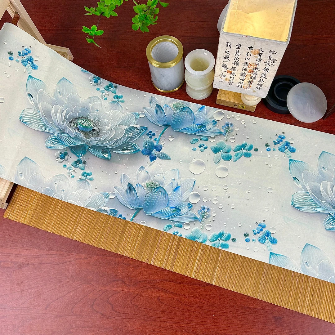 136.【蓝莲花长卷】蜡染半生熟34cm*10m一卷